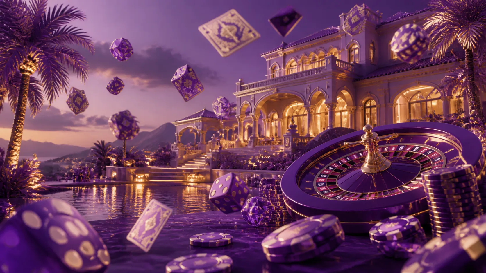 Cyberpunk-inspired casino banner with neon-lit roulette and poker chips, creating an electrifying atmosphere.