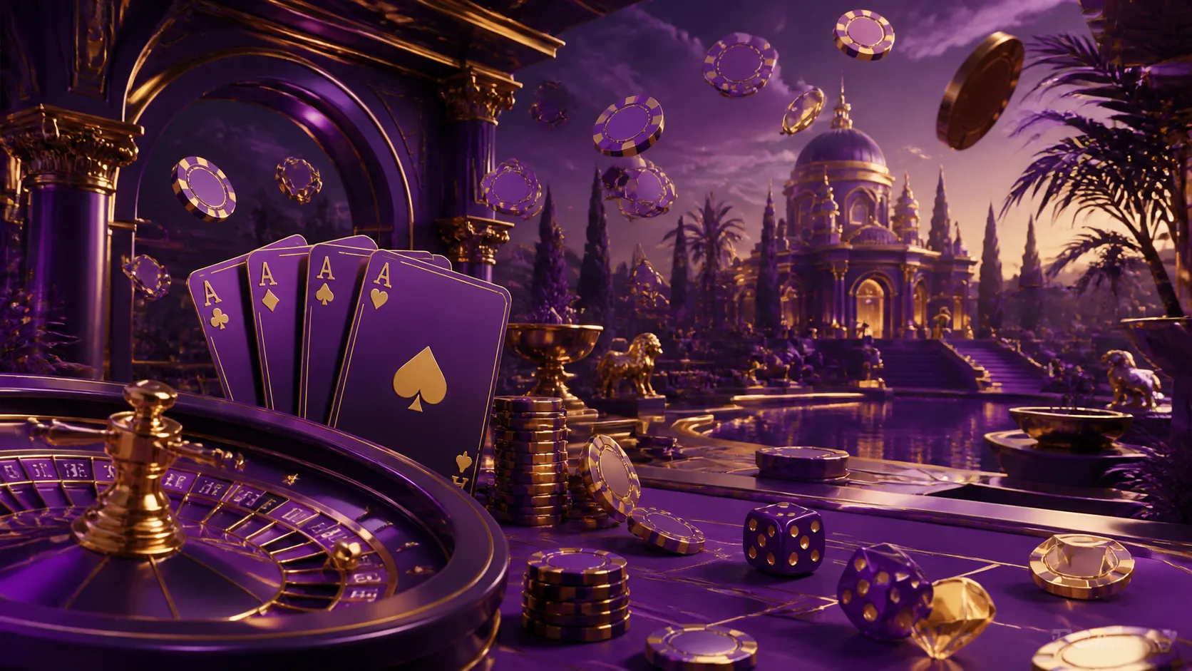 Luxury iGaming hero banner for Villaspin depicting casino elements with exclusive thematic design